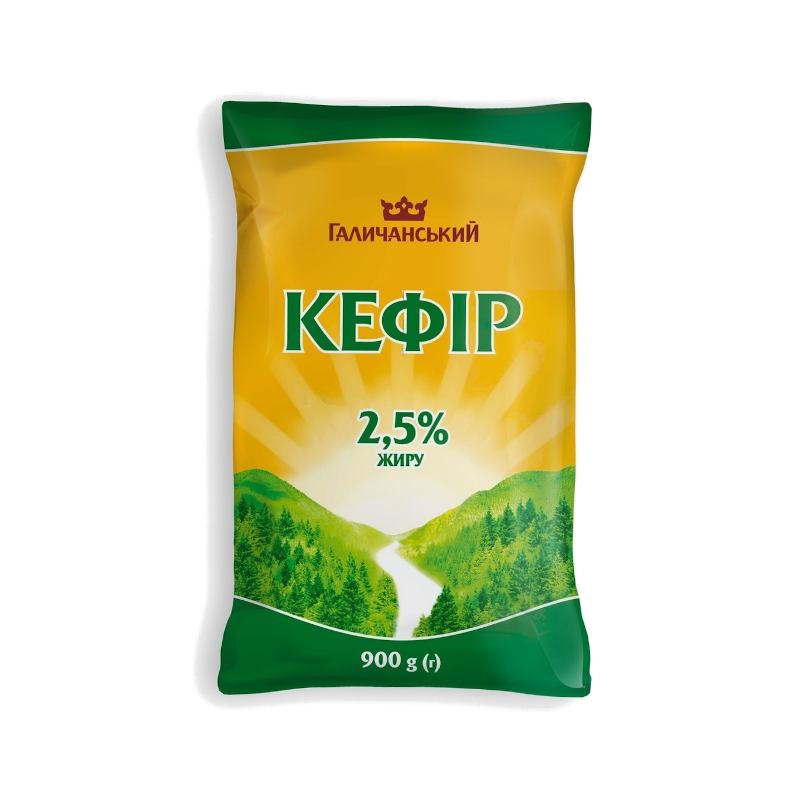 Кефір ГАЛИЧАНСЬКИЙ 2,5%, 900г, плівка поліетиленова